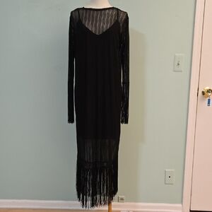 Zara Black Long Sleeve Fringe Dress